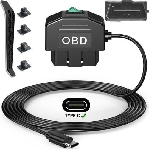 Dash Cam Hardwire Kit OBD, Type C Dash Camera Hardwire Kit USB C with OBD Power Cable for Dashcam 12-24V to 5V/3A with Low Voltage Protection 24h Parking Surveillance/Acc Mode for Dashcam, GPS, Radar by Redsia - Used condition - US$13.31