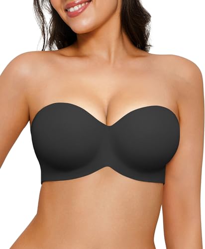 Image of Popilush Strapless Push Up Minimizer Bras for Women Bandeau Support Unlined Bra No Padding Underwire Everyday Bras Tube Top