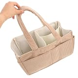 BATHVEVE Corduroy Tote with Dividers for Changing Table Khaki Spacious Nursery Caddy with Elastic Pockets Padded Shoulder Strap And Multi-compartment Organizer for Diapers And Essentials