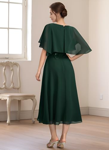 Tea-Length Chiffon Mother of The Bride Dresses Appliques Shawl Formal Wedding Guest Dress2