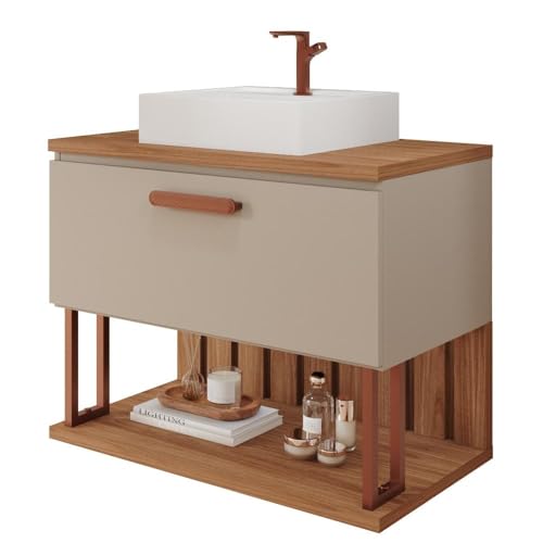 Gabinete Banheiro em Mdf com Cuba 80cm Mgm Duna White