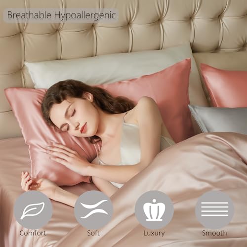 townssilk Federa di seta,100% naturale seta di gelso 19momme,doppia faccia,benefica per capelli e pelle,federa seta cuscino,ipoallergenica,cerniera nascosta,600 fili,1 pz,50x80cm,Salmone