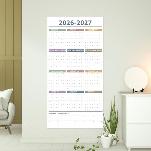 Image of GuassLee Large Yearly Wall Calendar 2026-2027, Full Year Calendar One Page, Jun. 2026- May 2027, Annual Wall Calendar 2026, 24 inchX 48 inch Wall Calendar 2026 Large with Foam Stickers