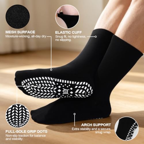 Image of ZAKASA Non Slip Grip Socks - Non Skid Crew Grippy Socks for Men Women Anti Slip Grippers for Elderly Hospital Yoga Pilates