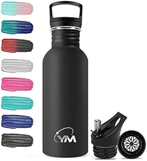 KollyKolla Stainless Steel Water Bottle 500ml, Metal Water Bottle with Straw & Filter, BPA Free, Reusable Eco Drinks Bottles, Leak-proof, for Kids, Adults, Sports, School, Office, Camping, 2 Lids