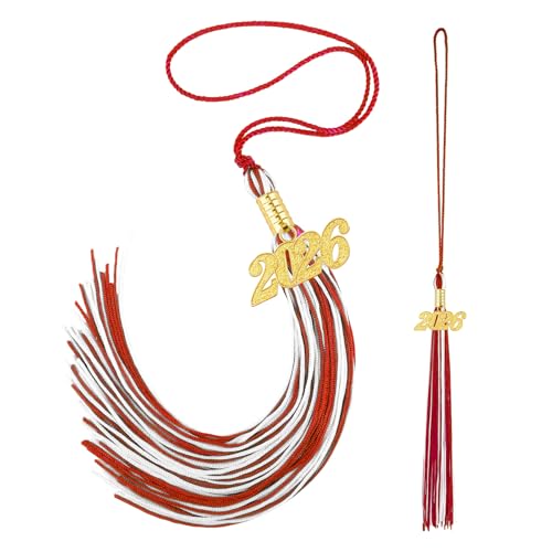 2026 Tassel Graduation 2 Pcs, Red and White Tassels 2026, Memorial Tassels, Tassel Charm for Graduation Cap Ceremony Accessory Decoration School Grad Souvenir Gifts