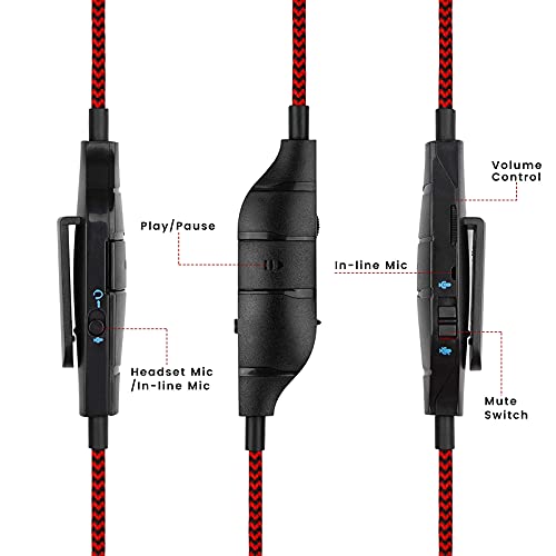 G933 Aux Cord Replacement For Logitech G633 Gaming Headsets On Ps5 Xbox One Pc, 3.5Mm(1/8") Red Braided Audio Cable With Inline Mute & Volume Control, 5Ft #TOP6