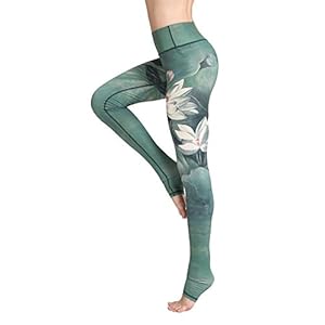 Women Yoga Pants Printed Over The Heel Stirrup Yoga Leggings High Waist Power Flex Capris Leggings for Fitness Running
