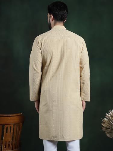 Image of SOJANYA (Since 1958 Men's Pure Cotton Checked Embroidered Long Kurta | Traditional for Diwali Celebrations