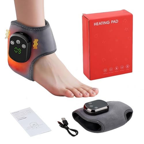 Heated Ankle Support - Rechargeable Cordless Heating | 5 Heat Levels & LCD Display | Relief for Sprains, Arthritis & Sports Injuries | Unisex Fit Left/Right Foot | 3H Fast Charge | Winter Gift​