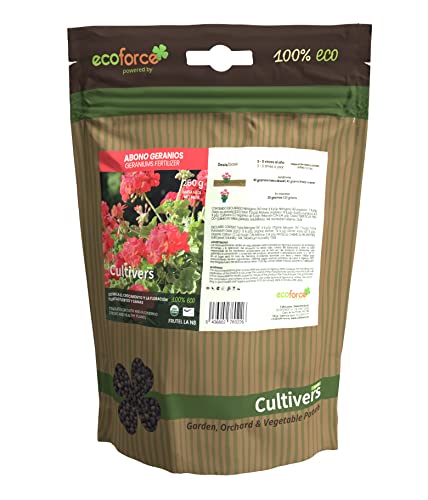 CULTIVERS Abono Geranios y Plantas con Flor Ecológico de 250 g. Fertilizante Bio Potencia la Floración y Aroma de Las Flores. Origen 100% orgánico y Vegano