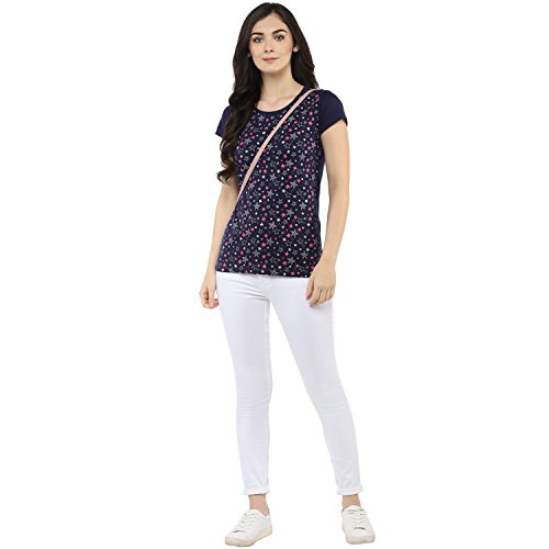 Image of Modeve Women Printed Cotton Blend Half Sleeve Round Neck T-Shirt for Summer