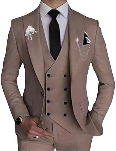 Costume d'affaires 3 pièces pour homme veste gilet pantalon marron taille XXL chic