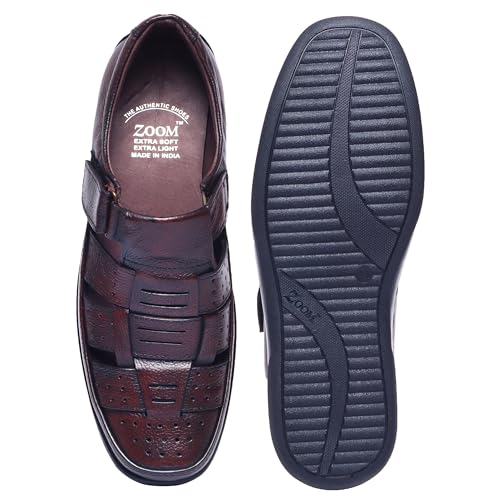Image of Zoom Shoes Genuine Tinted Leather Casual Sandal For Men ZA-2337 | Comfortable /Ventilated Sandal With Anti-Slip Technology, Flexible Sole And Memory Cushion Padded Insole
