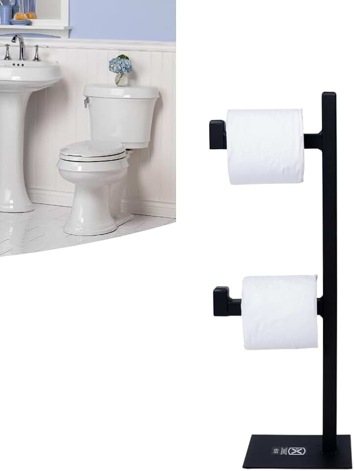 Suporte duplo para papel higiênico com reserva de chão em aço inoxidável preto