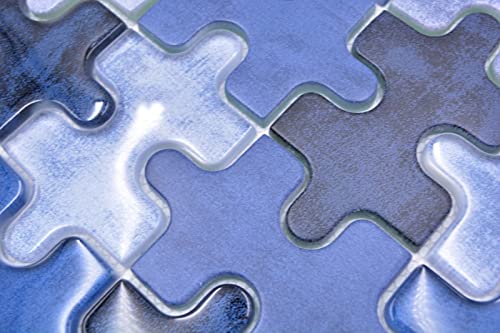 Piastrelle a mosaico in vetro combinato, puzzle misto, blu, per parete posteriore della cucina, MOS88-PT01_f