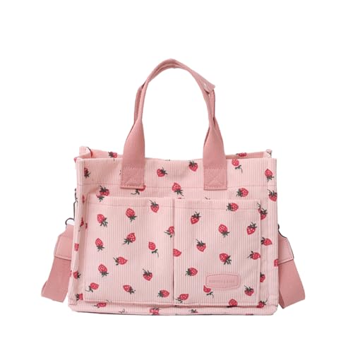 Image of Cherry Tote Bag for Women Canvas Patched Purse Cute Shoulder Bag Multi-Pocket Satchel Handbag for work travel