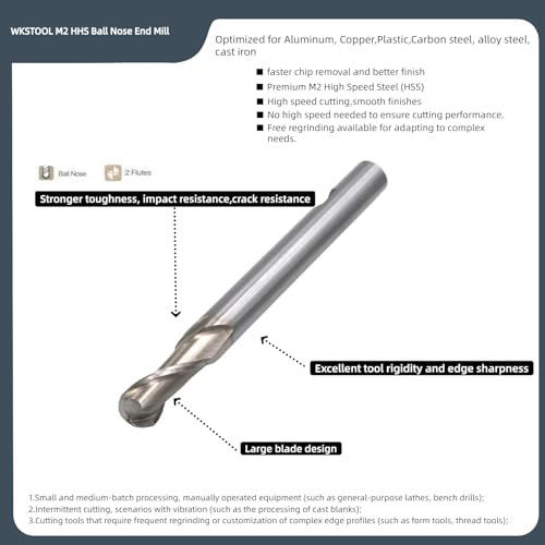 Image of 2Pcs 1mm Dia 2Flutes HSS M2 Ball Nose End Mill Flat Cutter CNC Slotting Cutting Profiling Router Bit for Steels Aluminum Copper Brass Bronze Cast Iron