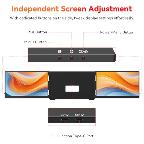 Image of HotYeah Laptop Screen Extender (Windows Only), Dual 15.6 inch 1080P FHD Monitor | One Cable Connection, USB-C Travel Screen for 12 - 17 inch Laptop, Triple Portable Monitor w / Kickstand & 240 Rotation