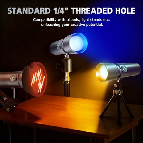 Image of RGB Photography Flashlight 10W LED Video Spotlight with 4 Colors, 20 GOBO Filters, Adjustable Beam Zoom, Portable Rechargeable Light for Photo & Content Creation