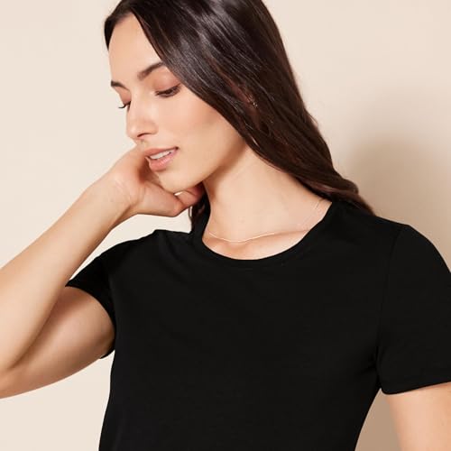Amazon Essentials Camiseta de Manga Corta con Cuello Redondo y Corte Recto Mujer, Pack de 2, Blanco/Negro, L