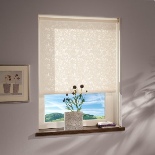 Kettenzugrollo Seitenzugrollo Tür Fenster Rollo Gemustert Dekor Breite 62 bis 202 cm Länge 180 cm Sonnenschutz Sichtschutz Blendschutz Stoff Vorhang mit Motiv (162 x 180 cm, Beige) Cover