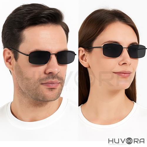 Image of Old Money UV400 Protected Rectangle Sunglasses for Men Stylish - Narrow Wrap Rectangular Metal Frame Retro Goggles with UV Protection for Driving Riding Beach - Branded Shades