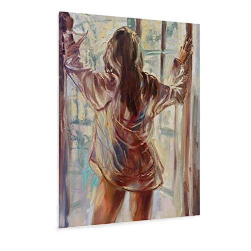 Sexy Girl Room Aesthetic Poster Abstract Wall Art Standing On Balcony Fashion Bareback Lady Erotic O Canvas Art Poster Wall Art Picture Print Modern Family Bedroom Decor 12X16Inch(30X40Cm) Unframe-Sty #TOP7