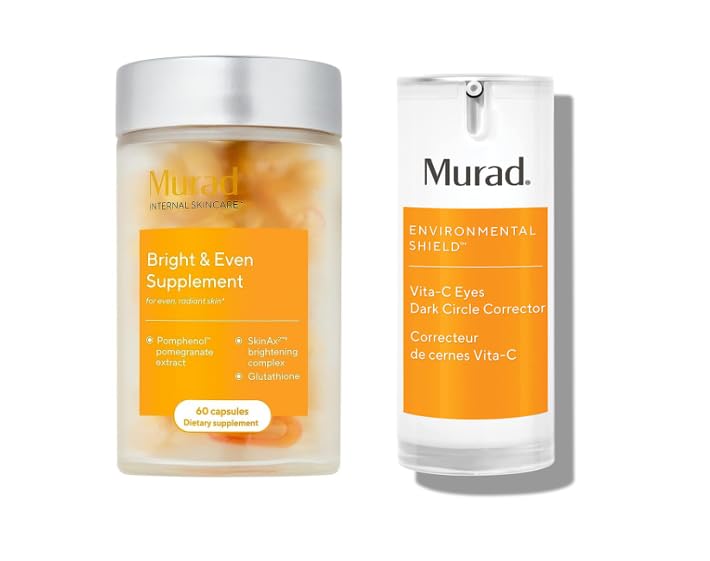 Murad Brightening Supplement Bundle, Bright & Even Supplement – with Pure Pomegranate Extract – 30-day Supply and Vita C Eyes Dark Circle Corrector – with Vitamin C - 0.5 Fl Oz