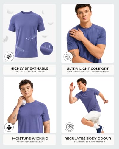Image of Wellbi Bamboo Performance T-Shirt for Men | Raglan Sleeve Gym Training Sportswear | Quick Dry Moisture Wicking Anti-Bacterial | Ultra-Soft Breathable Eco-Friendly Activewear
