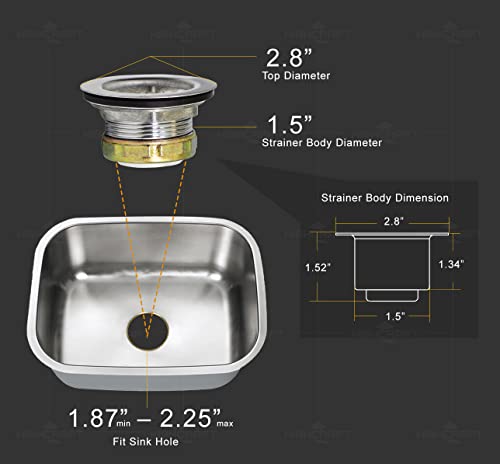 Highcraft 9773 Bar/Prep Sink 2 1/2 Junior Duo Stainless Steel Drain Assembly With Strainer Basket And Rubber Stopper #TOP5