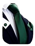 GUSLESON Brand Solid Dark Green Wedding Ties For Men Neckties and Pocket Square Cufflinks Sets(0789-02)