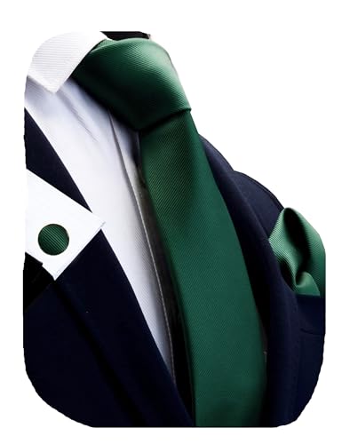 Image of GUSLESON 3.15 inch(8cm) Solid Color Necktie and Pocket Square Cufflinks Sets For Men + Gift Box