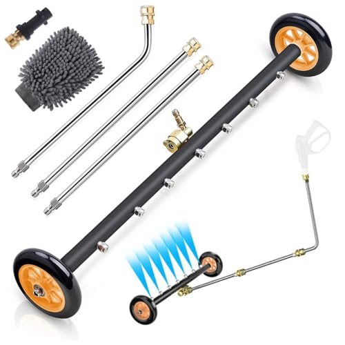 Nettoyeur Haute Pression pour Châssis de Voiture, Dessous de Carrosserie 4000PSI Nettoyage de Sol Balai à Eau, avec 3 Tiges d'Extension, Convient pour Le Nettoyage des Châssis de Voiture, du Jardin
