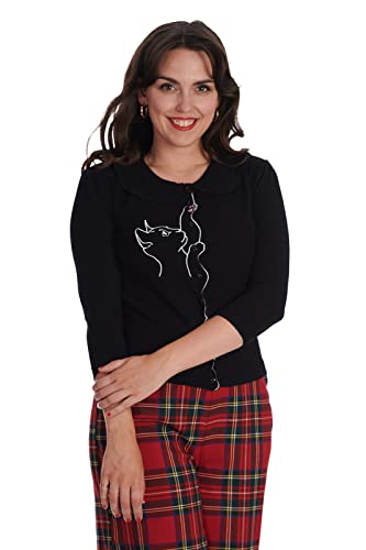 Banned Cat Scallop Cardigan Vintage Retro Rockabilly 50S Cute Collar Knitted, Black, Xl #TOP2