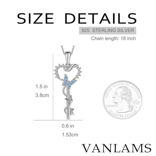 Vanlams Key Necklace For Women, S925 Sterling Silver Butterfly Key For Love Heart Pendant Necklace Birthday Gifts (Butterfly Key) #TOP3