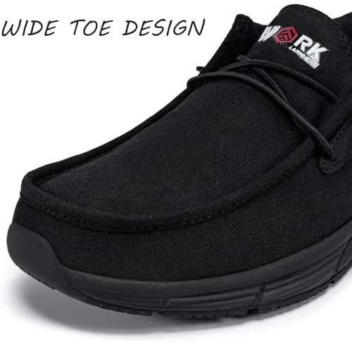 LARNMERN Men Non Slip Shoes Work Slip On Food Service Slip Resistant Shoe Kitchen Chef Loafers Boat Canvas Casual Walking Black3