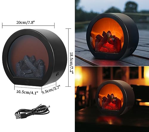 Image of Small Cozy Fireplace Lantern Traditional Realistic Log Wood Burning Flame Effect Ligh LED Charcoal Style Table LampFor Indoor & Outdoor Use(7.8''X7,2''X3.7'')
