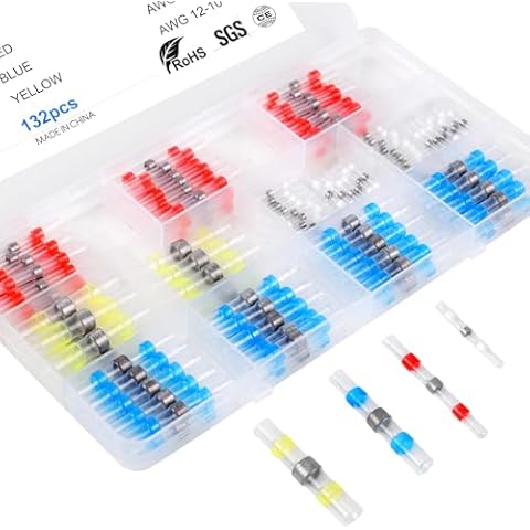 132PCS Solder Seal Wire Connectors, Professional Heat Shrink Butt Wire Connectors, Cooclensportey Solder Stick Wire connectors for Motorcycle, Automotive, Marine with Anticorrosion and Waterproof Cover