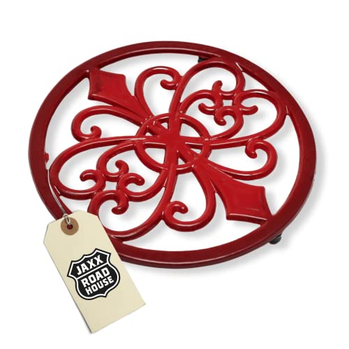 Jaxx Roadhouse Trivet | Dessous de plat à trois pieds en fonte résistante à la chaleur | Soucoupe pour four néerlandais, casserole, théière, bouilloire | Rouge...