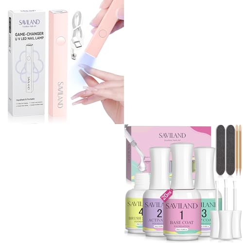 SAVILAND Dip Powder Liquid Set: 20 ml Ultimate Nail Dip System Essentials Liquid Large Capacity SAVILAND Handheld U V Light for Nails: 2025 Pink 3W Portable Mini UV Light for Gel Nail Sticker LED Gel