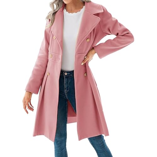 2025 Women's Fashion Trench Coat Notch Lapel Double Breasted Thick Elegant A Line Pea Coats Jacket with Pockets2