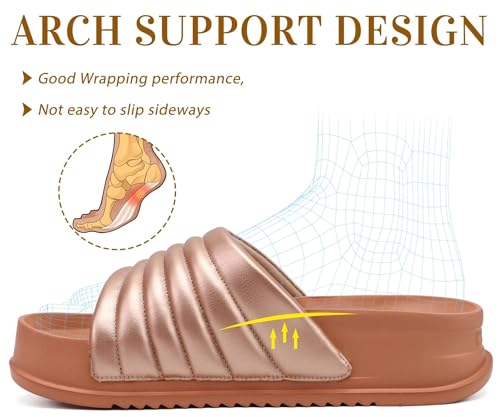 KuaiLu Womens Sandals with Arch Support Orthopedic Comfortable Lightweight Cushion Recovery Slides Summer Fashion Leather Casual Womans Plantar Fasciitis Sandals for Indoor&Outdoor (US Size 6-12)4