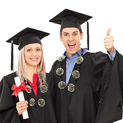 Tondiamo Hawaiian Kukui Nuts Lei 37'' Acrylic Black Hawaiian Luau Party Lei Necklace with Bow 6