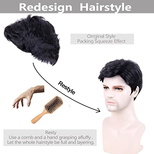 Image of Creamily Curly Short Fake Hair Wig for men, Hair big Hair week for Men Wigs natural hair black, Full head Hair wig for men (Black, 9 inches)