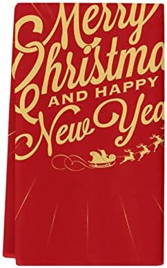Kitchen Towels or Dish Towels, Marry Christmas Santa Claus Reindeer Red 18 X 28 Inches Kitchen Hand Towels for Mom or Tea Towels, Set of 1 Cotton Dishtowels and Dishcloth for Bathroom Decor