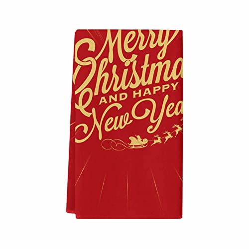 Kitchen Towels Or Dish Towels, Marry Christmas Santa Claus Reindeer Red 18 X 28 Inches Kitchen Hand Towels For Mom Or Tea Towels, Set Of 1 Cotton Dishtowels And Dishcloth For Bathroom Decor #TOP3