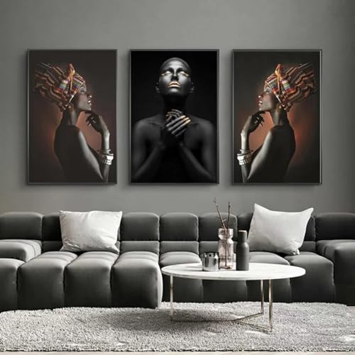 Pintura en impresión en lienzo de tres pósteres nórdicos abstractos femeninos 50x70cm