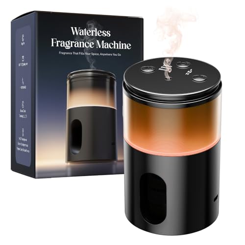 Pmsusoow Waterless Essential Oil Diffuser: Battery Mini Scent Diffusers for Home&Car with 8 Color LED Night Light — Cool Mist Aroma Machine Deep Black