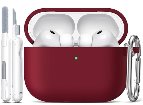 Image of R-fun for AirPods Pro 3 Case (2025), Soft Silicone Protective Case Cover Compatible with Apple AirPods Pro 3rd Generation (USB-C Cable) for Women Men with Cleaning Kit and Keychain, Wine red